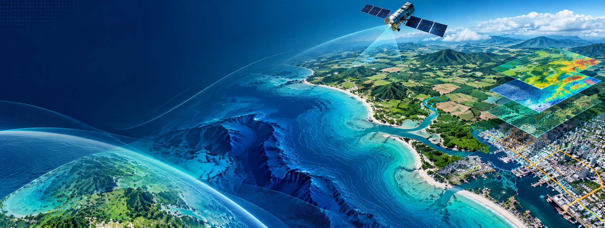 Satellite imagery, coastal bathymetry and GIS map layers
